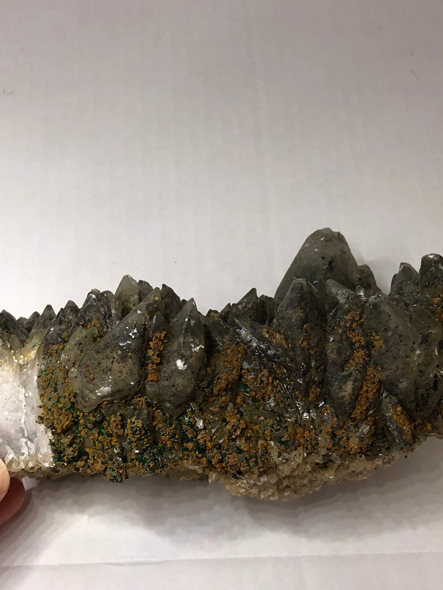 Smokey dog tooth calcite with epidote/quartz/copper