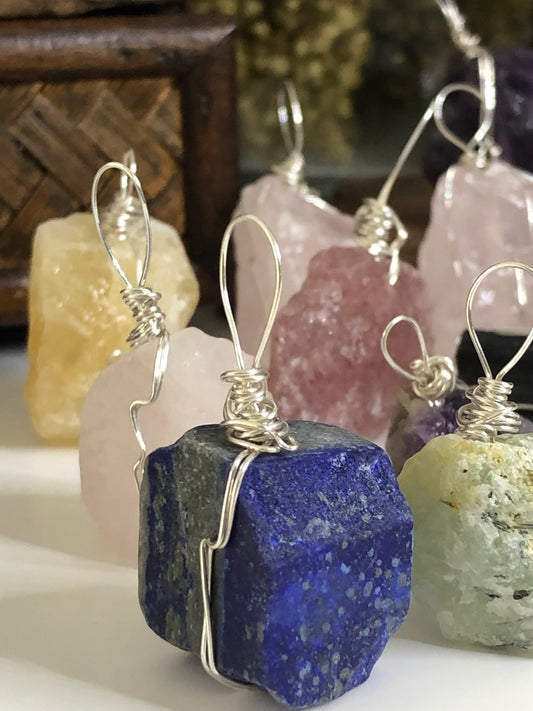 Raw crystal pendants